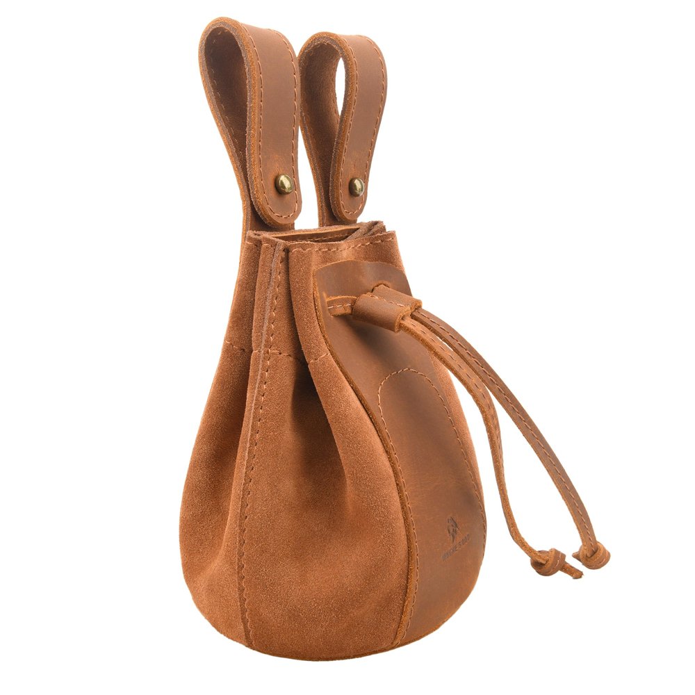 Tas Trost Durable Leather Drawstring Cartridge Bag, Carrier Ammo Pouch Shotshell Storage Attached Belt Waist (Brown)