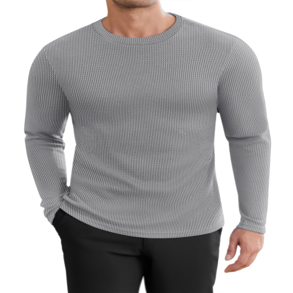 Ekouaer Men's Long Sleeve Shirts Honeycomb Waffle Pullover Sweater Crewneck Thermal Tops Lightweight Undershirts