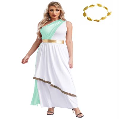 Lejafay Women's Greek God Costume Ancient Greece Toga Cosplay Dress with Headwear Halloween Outfits Mint Green XX-Large