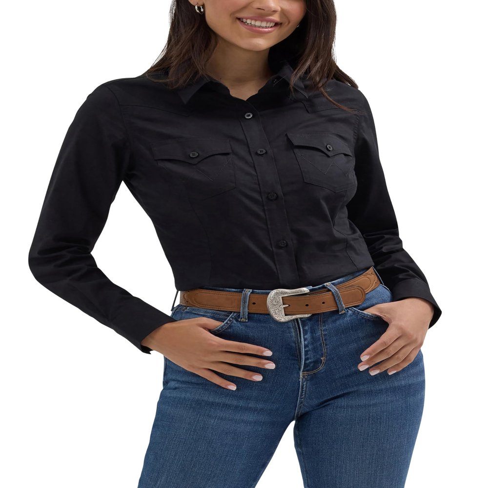 Wrangler Western Women's Retro Button-Down Shirt, Black, X-Small
