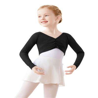 Avrigirl Black Girls Dance Sweaters Crop V-Neck Cotton Ballet Wrap Tops for Gymnastics, Yoga, Skating, Workout