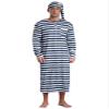 Agoky Men's Nightshirt Long Sleeve Nightgown Striped Round Neck with Buttons Sleep Shirt And Hat Navy Blue Medium view 1