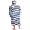 Agoky Men's Nightshirt Long Sleeve Nightgown Striped Round Neck with Buttons Sleep Shirt And Hat Navy Blue Medium view 2