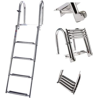 Stainless Steel Boat Ladder, Telescopic Folding Ladder for Swim Pool/Boat/Pontoon, 4 Step Stainless Steel Sub-Platform Sliding Board for Boarding Boat Telescopic Ladder with Extra-Wide Steps