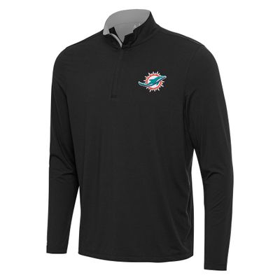Antigua Men's Black/Gray Miami Dolphins Content Quarter-Zip Pullover Top