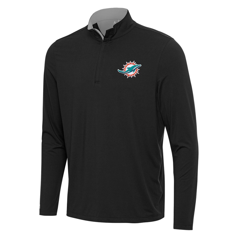 Antigua Men's Black/Gray Miami Dolphins Content Quarter-Zip Pullover Top