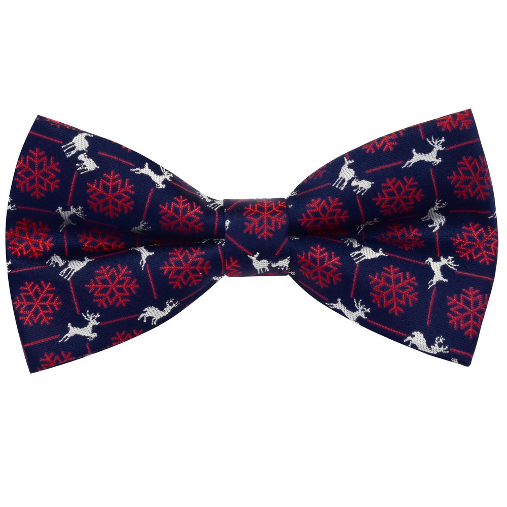 Branduce Burgundy Navy Christmas Bow Tie for Men Silk Woven Festival Theme Bow tie Christmas Snow Reindeer Pattern Mens Bowties (BB08-17)