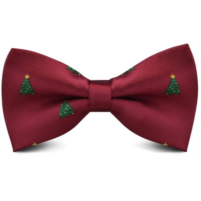 Branduce Wine Red Christmas Bow Tie for Men Silk Woven Festival Theme Bow tie Christmas Tree Pattern Mens Bowties (BB08-21)