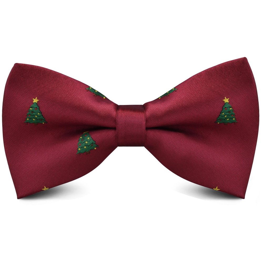 Branduce Wine Red Christmas Bow Tie for Men Silk Woven Festival Theme Bow tie Christmas Tree Pattern Mens Bowties (BB08-21)