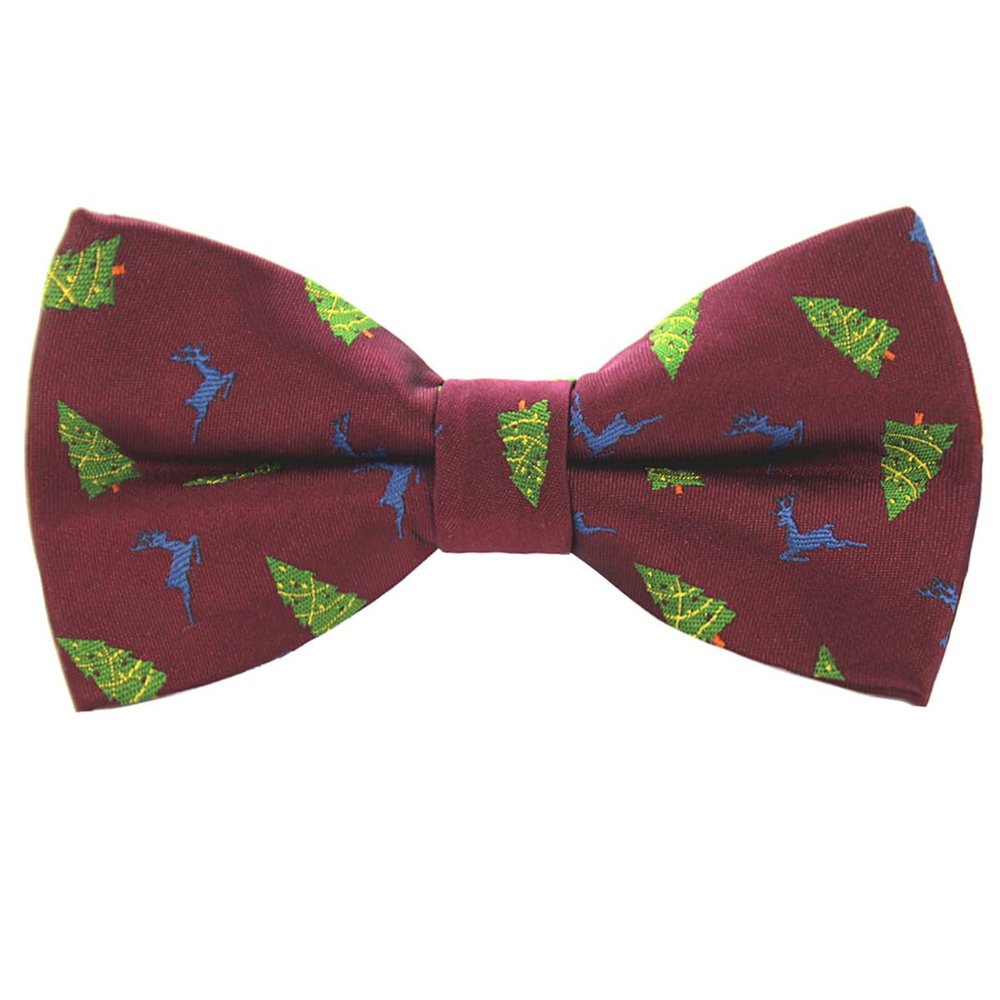 Branduce Wine Red Christmas Bow Tie for Men Silk Woven Festival Theme Bow tie Christmas Pattern Mens Bowties (BB08-35)