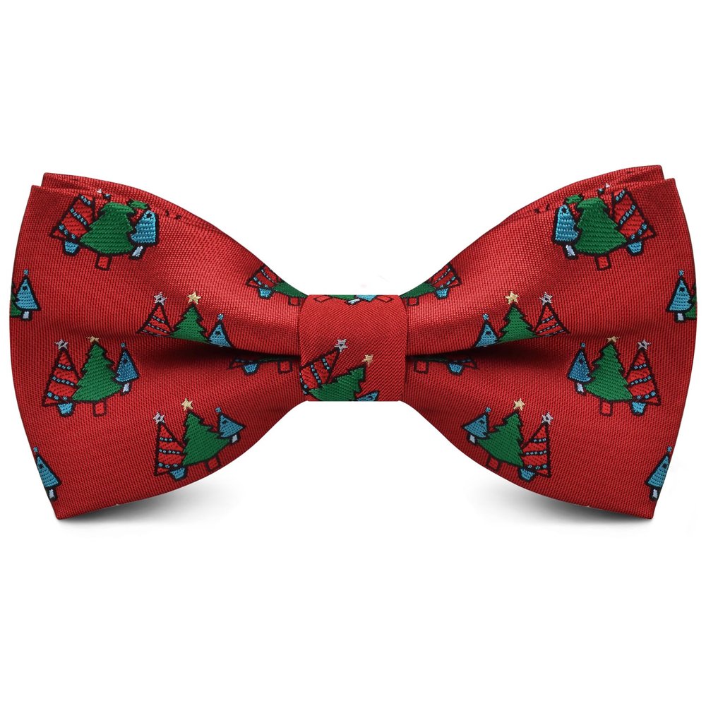 Branduce Christmas Bow Tie for Men Silk Woven Festival Theme Red Bow tie Christmas Tree Pattern Mens Bowties (BB08-23)