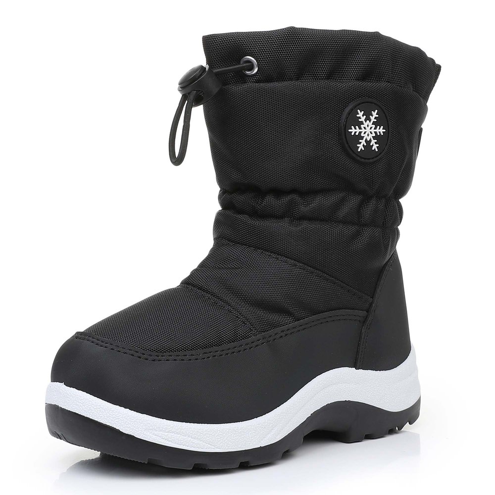 Ahannie Boys Snow Boots Toddler Kids Winter Boots Water Resistant Warm Side Zipper Shoes(Toddler/Little Kid) (Black-9)