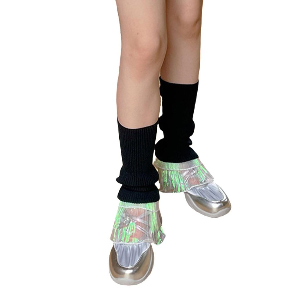jiahesuw Womens Japanese Girls Ribbed Knit Stretch Leg Sweet Colorful Ruffle Lace Trim Flared Leg Warmer Sleeve Calf Socks