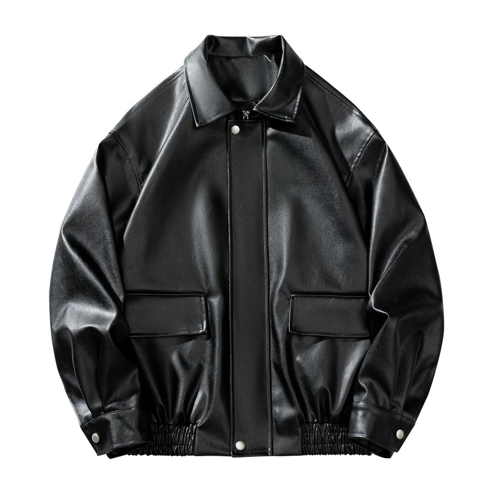 Mens Oversized Leather Jackets Zip Up Faux Bomber Jacket 90s Vintage Biker Racing Moto Jacket Coat with Pockets Black