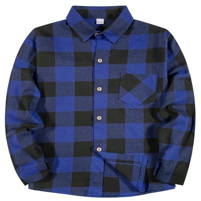 SELINK Girls Long Sleeve Flannel Shirt Kids Buffalo Plaid Button Down Shirt Casual Cute Flannel Blouse Tops Blue XXL