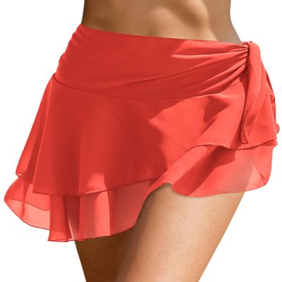 AI'MAGE Sarong Wraps for Women Swimsuit Coverup Sheer Beach Bathing Suit Chiffon Cover Up Skirt for Swimwear S-3XL Red