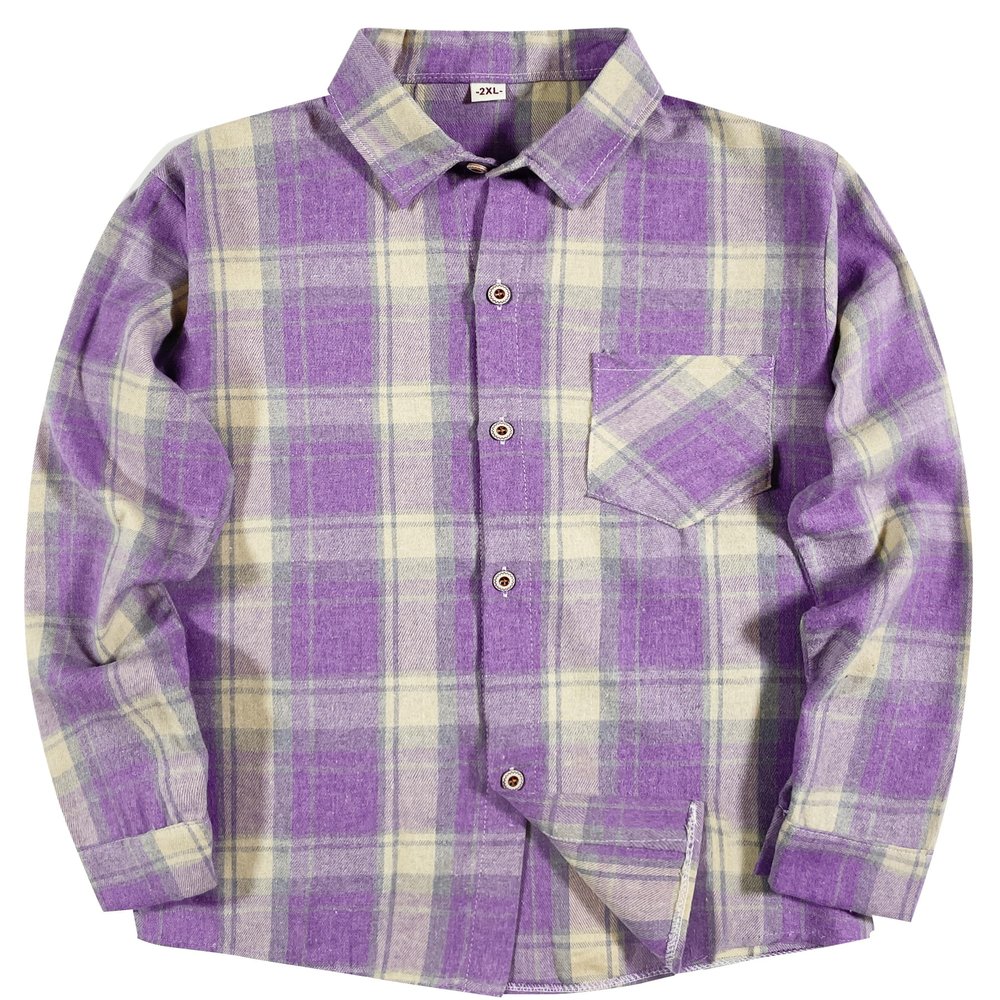 SELINK Girls Long Sleeve Flannel Shirt Kids Buffalo Plaid Button Down Shirt Casual Cute Flannel Blouse Tops Purple XL