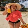 AI'MAGE Sarong Wraps for Women Swimsuit Coverup Sheer Beach Bathing Suit Chiffon Cover Up Skirt for Swimwear S-3XL Red view 3