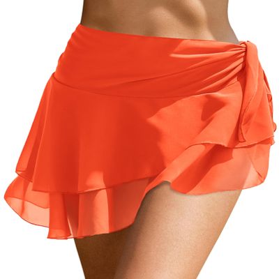 AI'MAGE Sarong Wraps for Women Swimsuit Coverup Sheer Beach Bathing Suit Chiffon Cover Up Skirt for Swimwear S-3XL Orange