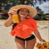 AI'MAGE Sarong Wraps for Women Swimsuit Coverup Sheer Beach Bathing Suit Chiffon Cover Up Skirt for Swimwear S-3XL Orange view 3