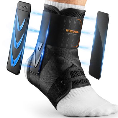 WHCOOL Slim-Fit Ankle Brace for Sprained Ankle, Quick Lace Up Ankle Support for Women Men With 2 Auto-Shaped Pads, Air Fabric Cool Ankle Stabilizer for Injury Recover, Running,Sports, L(13-14)