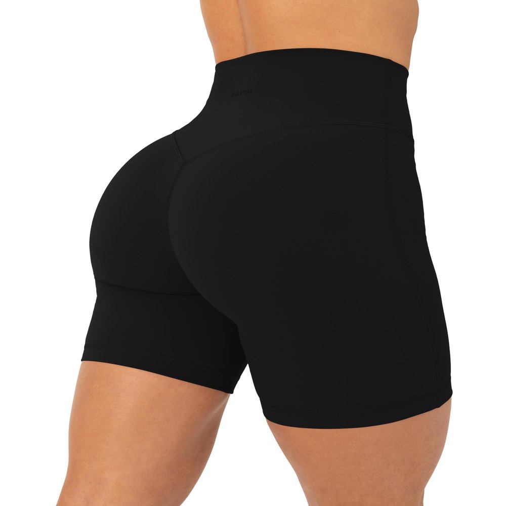 PAVOI ACTIVE Buttery Soft Yoga Workout Shorts for Women - High Waisted Butt Sculpting 6" Gym Biker Shorts - FlexFlow - XX-Small, Black