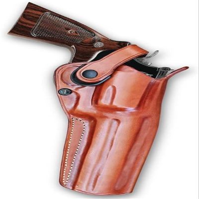 Premium Leather Three Slot Belt Holster with Retention Strap Fits S&W N-Frame .44 Model 629/29 Classic Full Underlug Barrel 5", R/H Draw, Brown Color #1261#