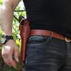 Premium Leather Three Slot Belt Holster with Retention Strap Fits S&W N-Frame .44 Model 629/29 Classic Full Underlug Barrel 5", R/H Draw, Brown Color #1261# view 3