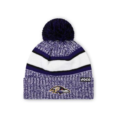 FOCO Baltimore Ravens NFL Heather Team Stripe Lined Pom Beanie