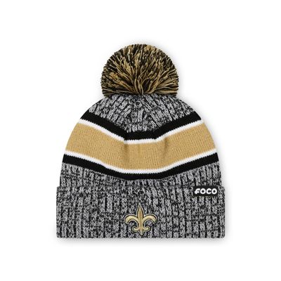 FOCO New Orleans Saints NFL Heather Team Stripe Lined Pom Beanie