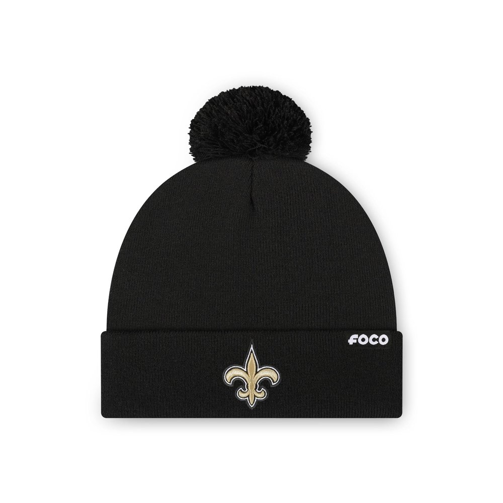 FOCO New Orleans Saints NFL Basic Primary Logo Pom Beanie - Black