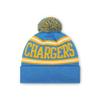 FOCO Los Angeles Chargers NFL Primary Logo Stripe Pom Beanie - Blue Raz view 2