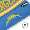 FOCO Los Angeles Chargers NFL Primary Logo Stripe Pom Beanie - Blue Raz view 3