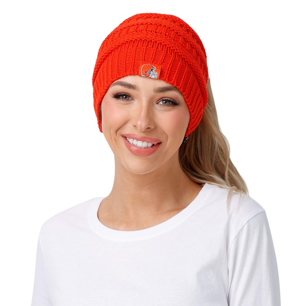 FOCO Cleveland Browns NFL Womens Solid Ponytail Beanie