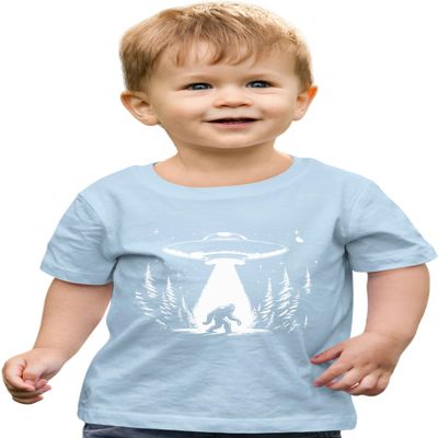 2T Light Blue Toddler UFO Capturing Bigfoot in The Forest Funny Sasquatch Toddler T-Shirt