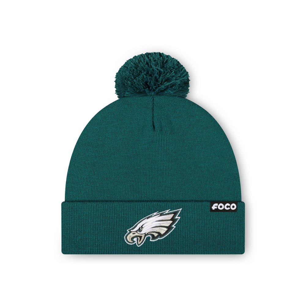 FOCO Philadelphia Eagles NFL Basic Primary Logo Pom Beanie - Midnight Green
