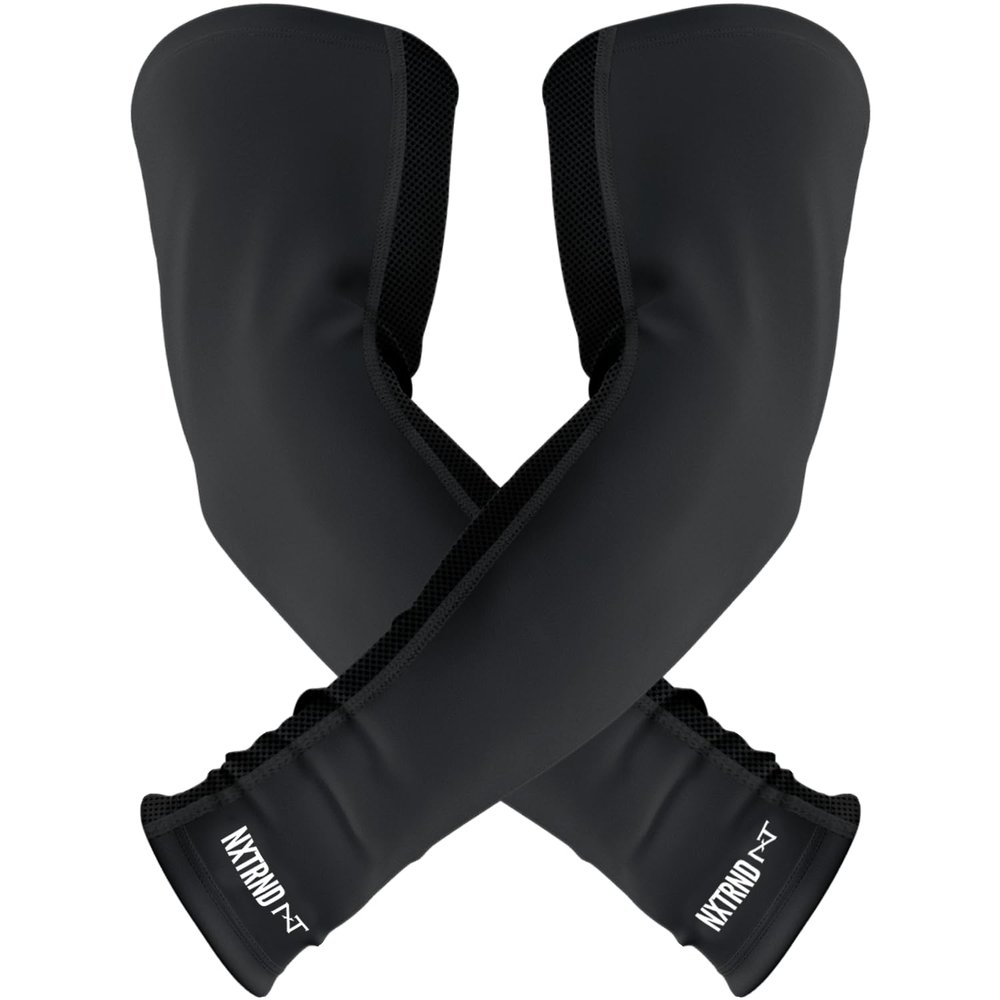 1 Pair Nxtrnd Compression Arm Sleeves for Men, Breathable Football, Basketball, Baseball Accessory, Adult & Kids (Youth, Black)