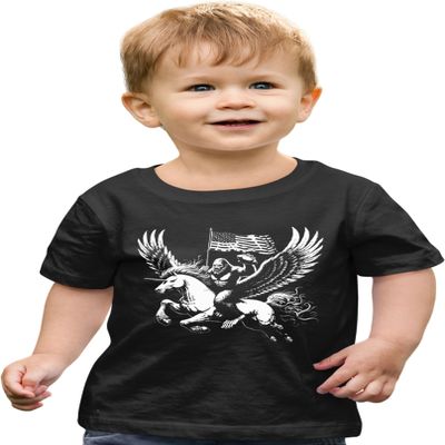 2T Black Toddler Unicorn Riding Quarterback Bigfoot Flying USA Flag Toddler T-Shirt