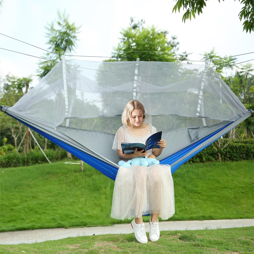 JHshop Camping Hammock, Portable Hammocks, Portable Double Hammock with Net, 2 Person Hammock, for Outdoor Hiking Survival Travel,Hammock Tent for Outside
