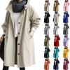 Lightweight Travel Fall Trench Coat for Women 2024 Petite Long Sleeve Single Breasted Long Hooded Windbreaker Jacket Overcoat with Pockets Purple view 4