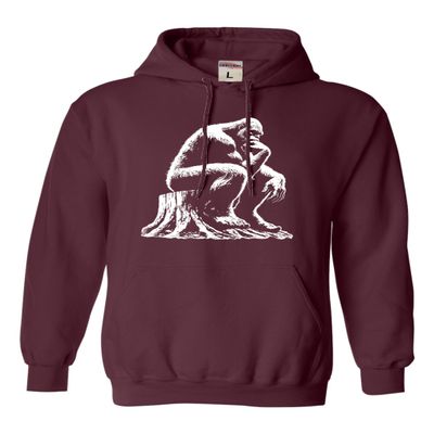 Go All Out 3X-Large Maroon Mens The Thinker Bigfoot Sasquatch On A Tree Stump Funny Sweatshirt Hoodie