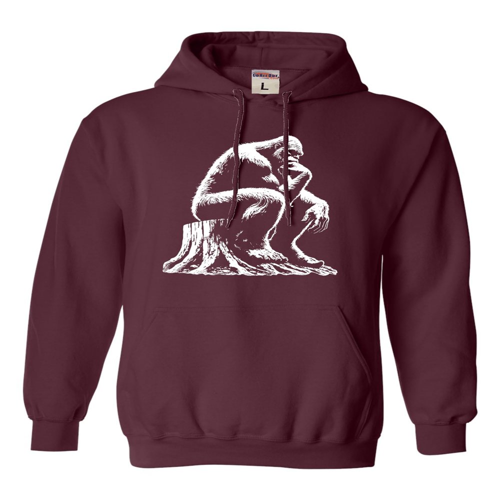 Go All Out 3X-Large Maroon Mens The Thinker Bigfoot Sasquatch On A Tree Stump Funny Sweatshirt Hoodie