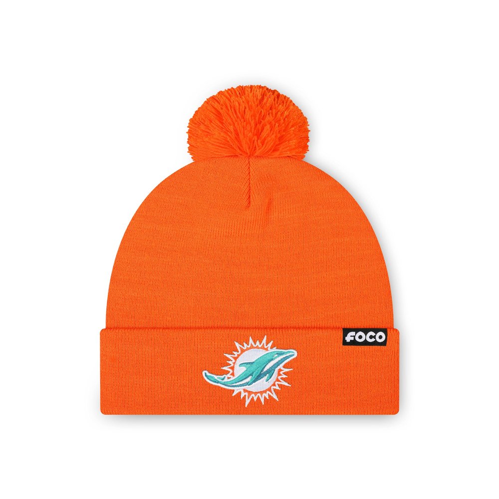 FOCO Miami Dolphins NFL Basic Primary Logo Pom Beanie - Orange