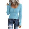 Blouses for Women Dressy Casual Long Sleeve Square Neck Ribbed Knit Henley T Shirts Solid Color Basic Going Out Tunic Tops 2024 Fashion Fall Clothes Outfits Light Blue view 1