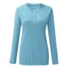 Blouses for Women Dressy Casual Long Sleeve Square Neck Ribbed Knit Henley T Shirts Solid Color Basic Going Out Tunic Tops 2024 Fashion Fall Clothes Outfits Light Blue view 2