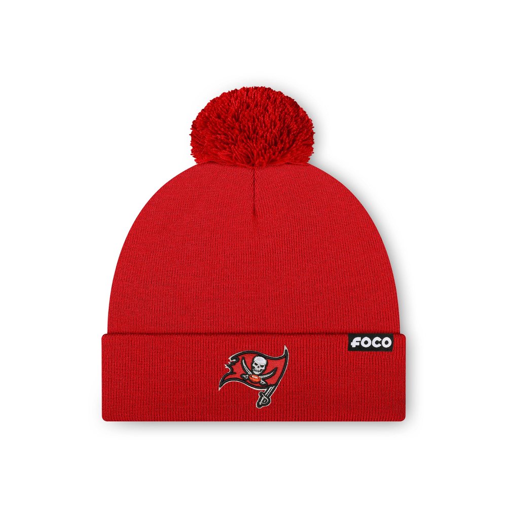 FOCO Tampa Bay Buccaneers NFL Basic Primary Logo Pom Beanie - Red