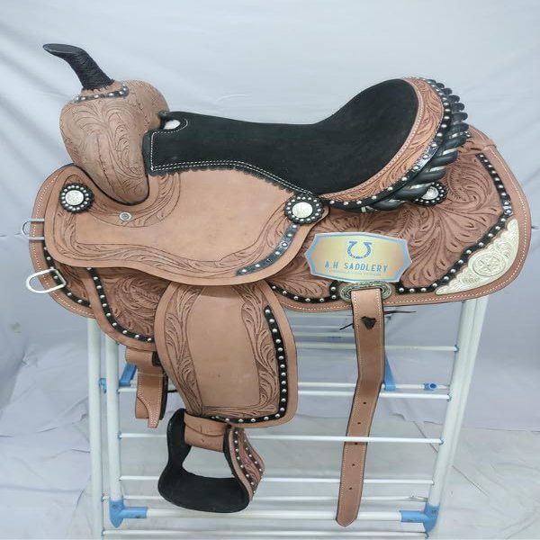 A H SADDLERY Horse Saddle American Leather Flex Tree Trail & Pleasure |American Saddle Horse |Leather Saddle |Saddle for Horses |Horse Saddle Western I Seat Size- 10" inches (10"-18")_197