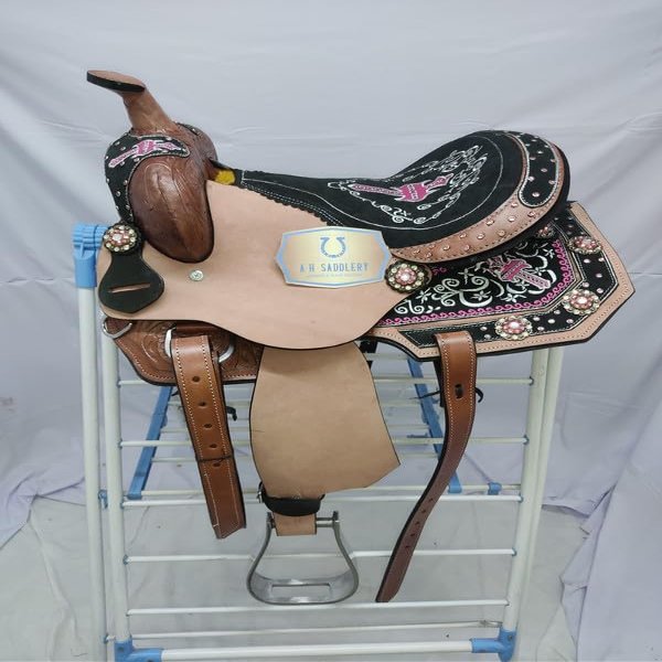 A H SADDLERY Horse Saddle American Leather Flex Tree Trail & Pleasure |American Saddle Horse |Leather Saddle |Saddle for Horses |Horse Saddle Western I Seat Size- 8.5" inches (8"-12")_196