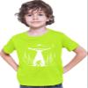 Large Safety Green Youth UFO Capturing Bigfoot in The Forest Funny Sasquatch T-Shirt view 1