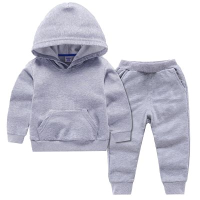 Boys Girls 2pcs Velvet Hooded Tracksuit Toddler Kids Fleece Hoodi Top + Sweatpants Jogger Sweatsuit (B-Grey, 4-5 Years)